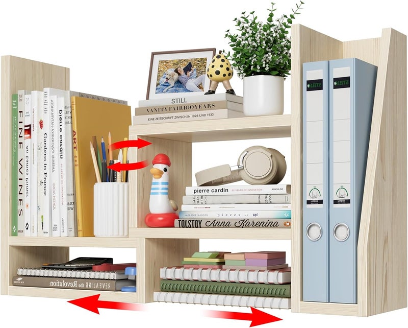 NUTIKAS Desktop File Organizer Desk Organizer Shelf - Wooden Office Organization Shelves for Top of Desk Organizers and Accessories Corner Bookshelf Table Top Shelving Small Hutch Decorations for Women Office - Image 1